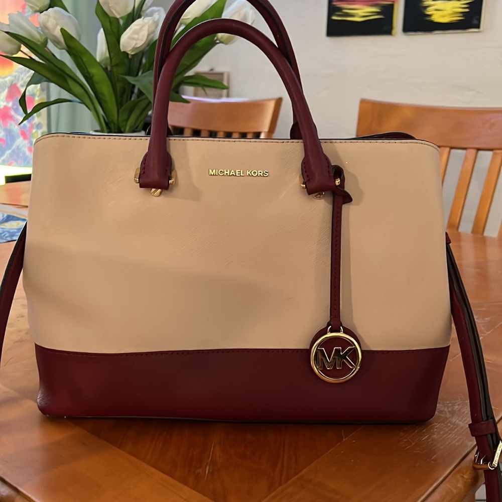 Michael Kors Savannah Luggage Saffiano Multicolor Pink Mulberry Leather Satchel